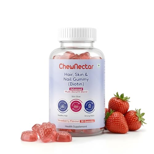Hair Gummies for Hair Fall Control | Biotin Hair Skin & Nails Supplement | Supports Stronger Hair, Skin & Nail Health | Strawberry Flavour | 30 Count